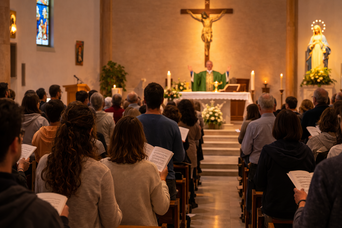 Young adults gathered in a church community