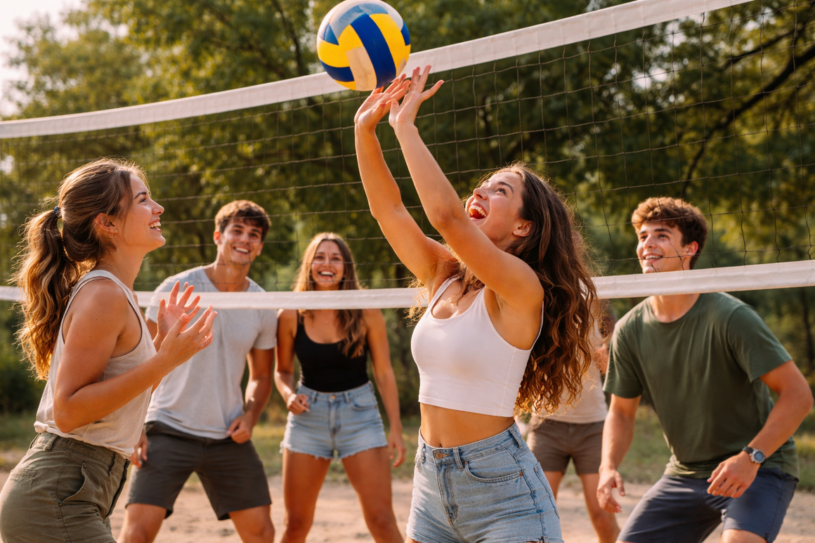 Young people playing and laughing outdoors