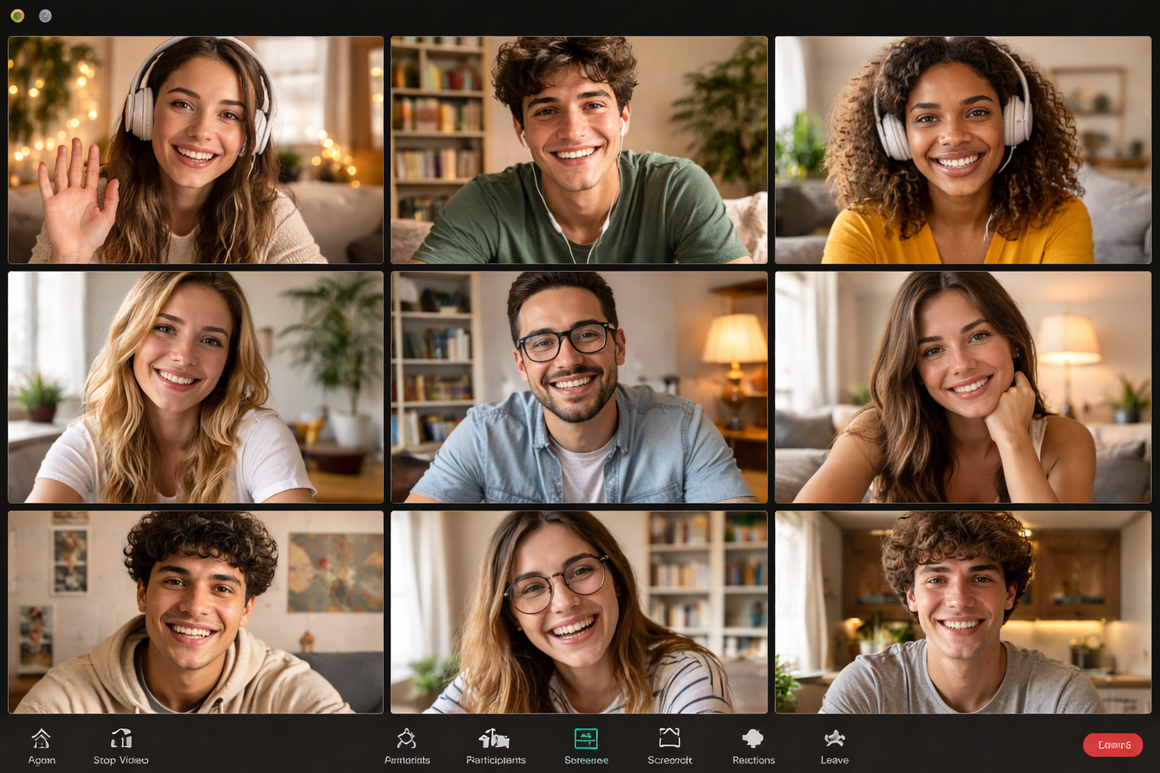 Young adult on a video call smiling